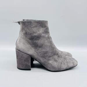 Stuart Weitzman Boots Womens 5.5 Gray Suede Ankle Booties Block Heel Back Zip